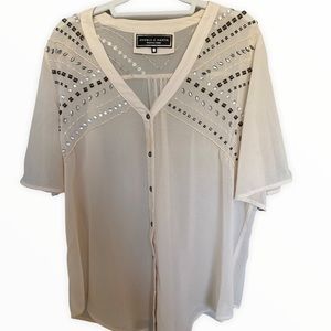 Double D Ranch ivory blouse with bling NWT